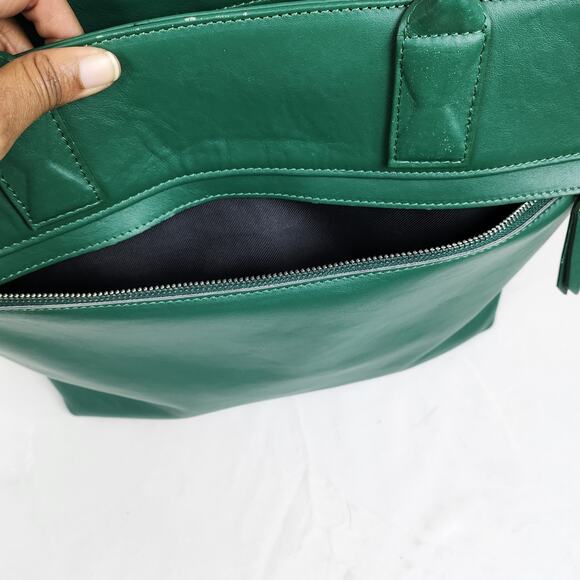 Pulicati Kelly Green Genuine Woven Italian Leather Satchel Tote Laptop Bag - Picture 3 of 12